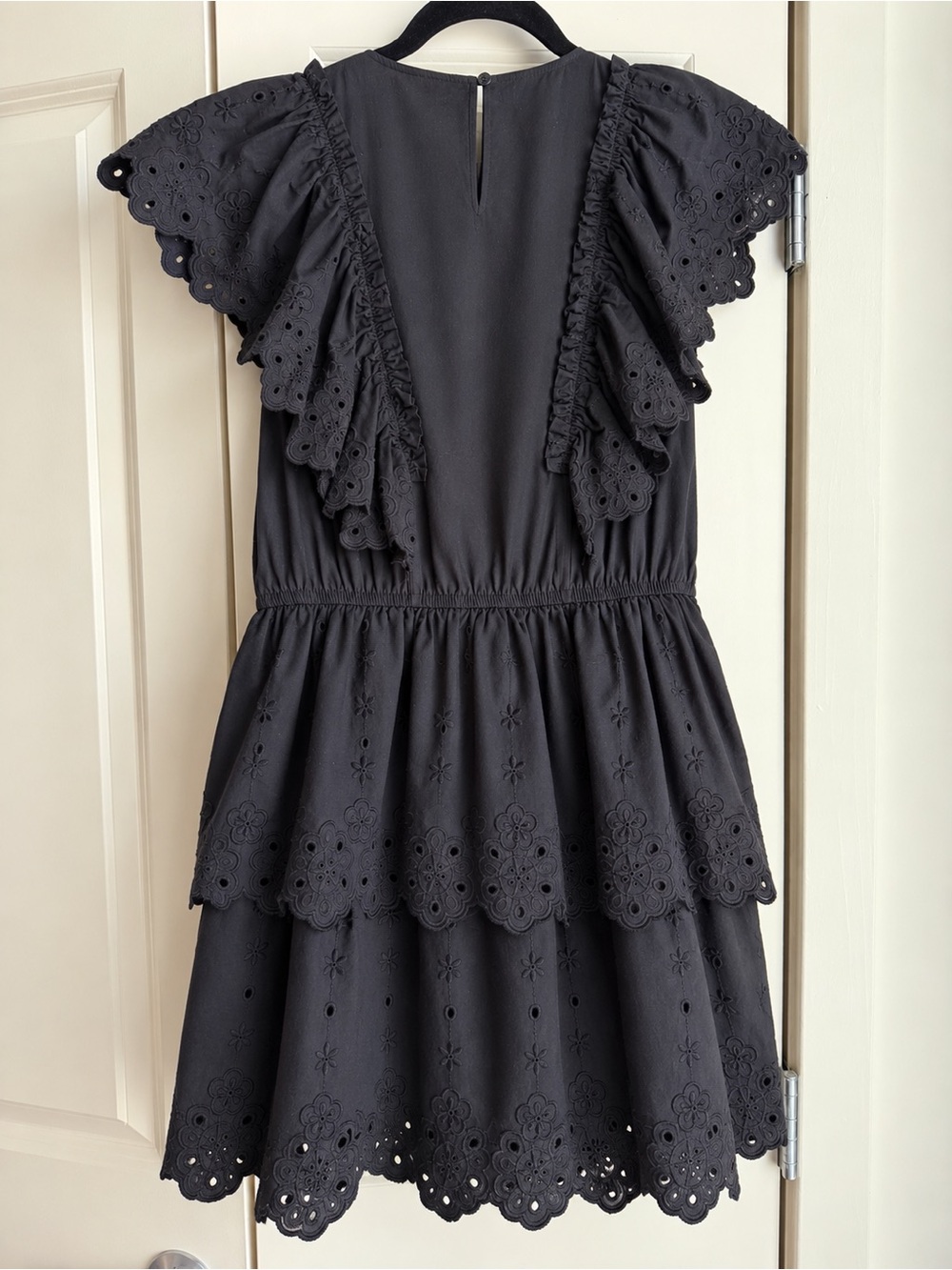 H&M Black Eyelet Tiered Ruffle Mini Dress